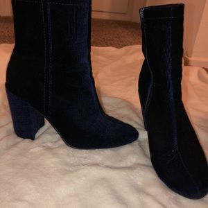 Blue velvet ankle booties